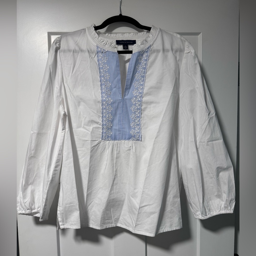 Tommy Hilfiger White Blouse with Blue Accents